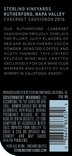 2016 Sterling Vineyards Rutherford Cabernet Sauvignon Back Label, image 3