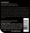2015 Sterling Vineyards Reserve Calistoga Cabernet Sauvignon Back Label, image 2