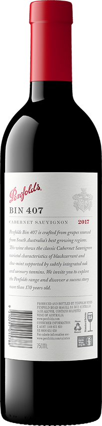 2017 Penfolds Bin 407 South Australia Cabernet Sauvignon Back