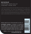 2016 Sterling Vineyards Reserve Calistoga Cabernet Franc Back Label, image 3