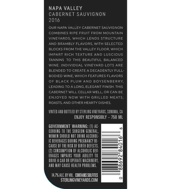2016 Sterling Vineyards Napa Valley Cabernet Sauvignon