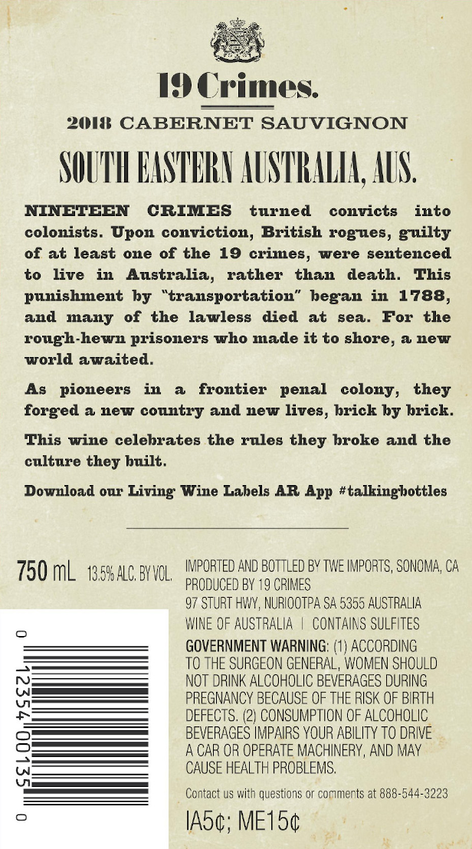 2018 19 Crimes Cabernet Sauvignon